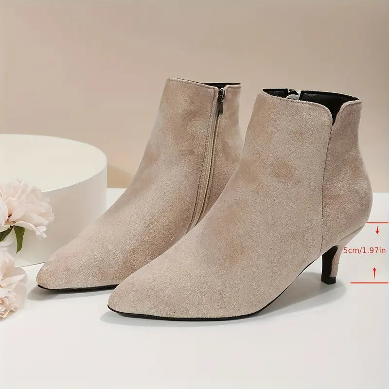 Womens Chic Solid Color Kitten Heel Ankle Boots