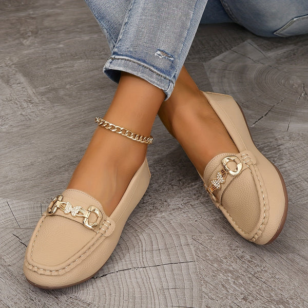 Womens Glamorous Metallic Buckle Loafers