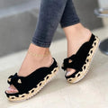 Women Woven Thick Sole Slippers - Soft Stitching Ladies Sandals