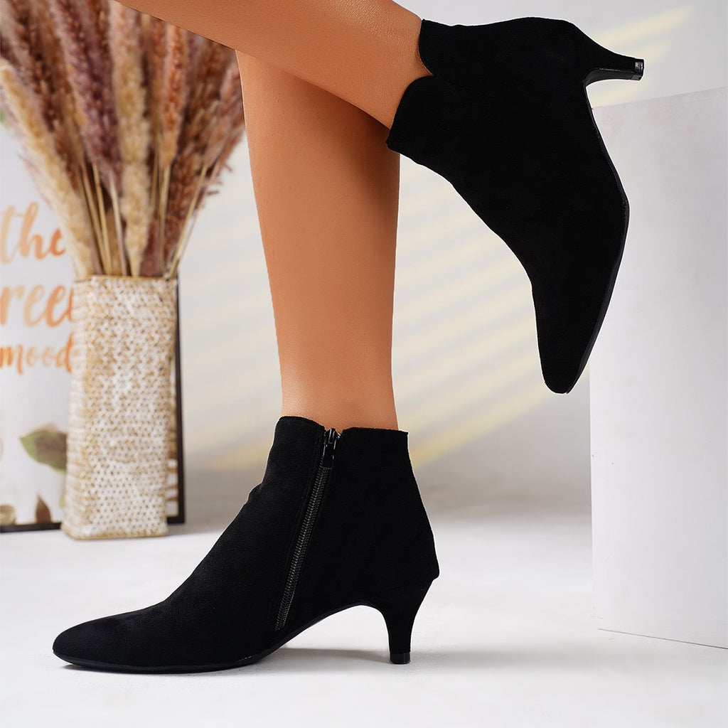 Womens Chic Solid Color Kitten Heel Ankle Boots