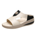2022 New Wedge Cowhide Platform Flip Flops