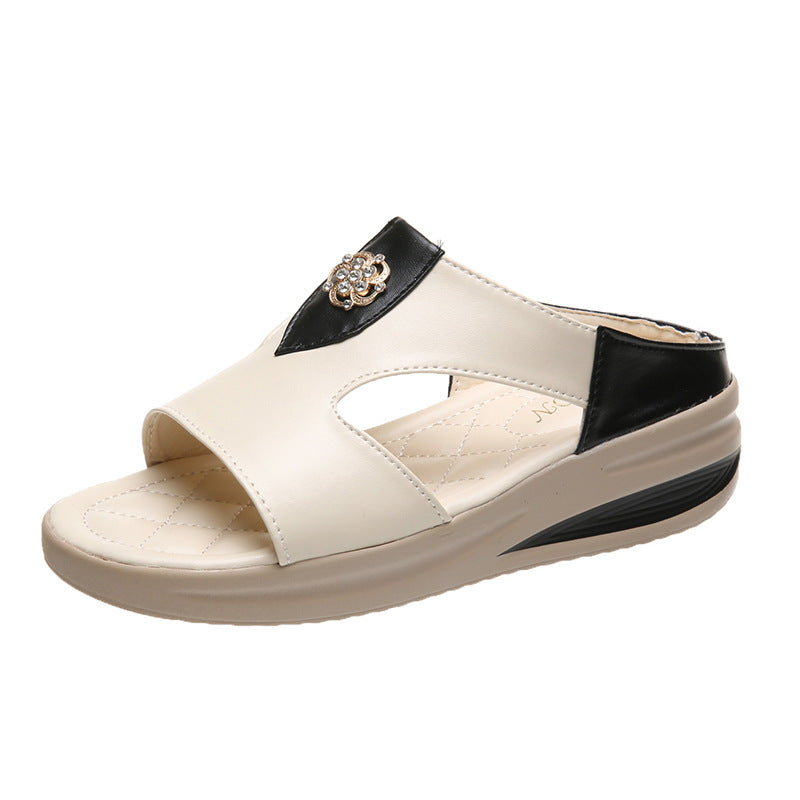 2022 New Wedge Cowhide Platform Flip Flops