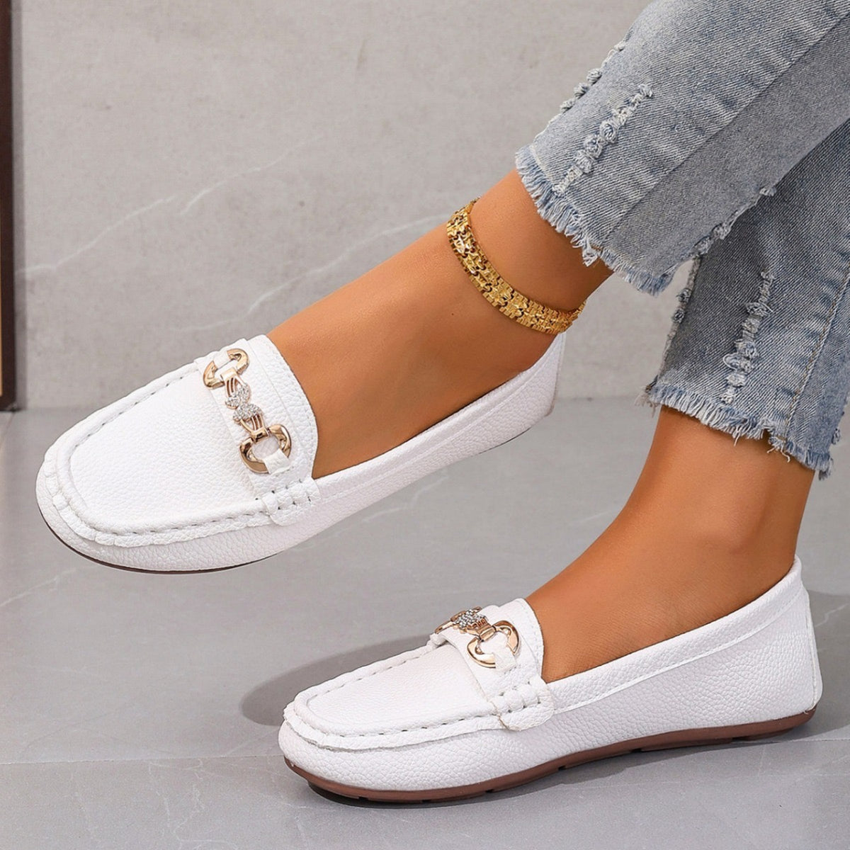 Womens Glamorous Metallic Buckle Loafers