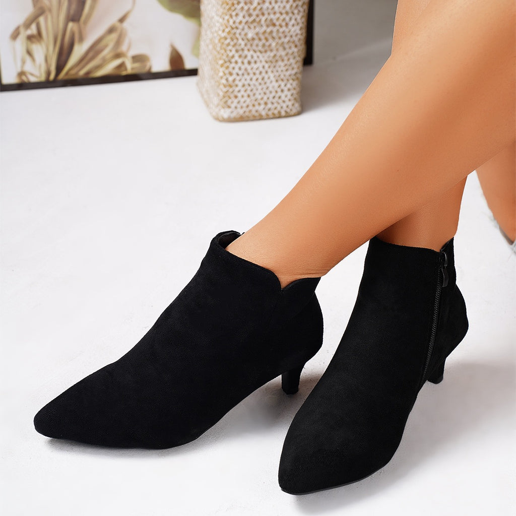 Womens Chic Solid Color Kitten Heel Ankle Boots