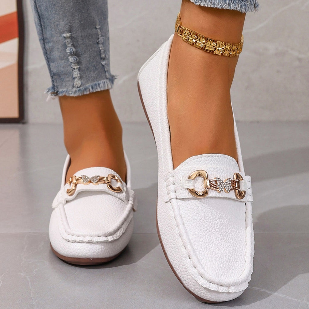 Womens Glamorous Metallic Buckle Loafers