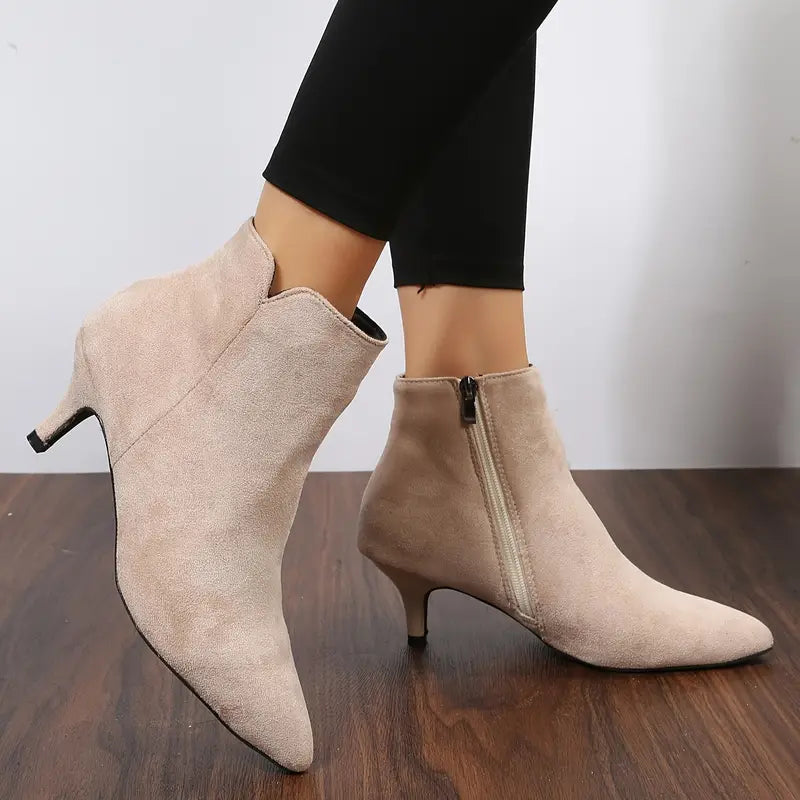 Womens Chic Solid Color Kitten Heel Ankle Boots