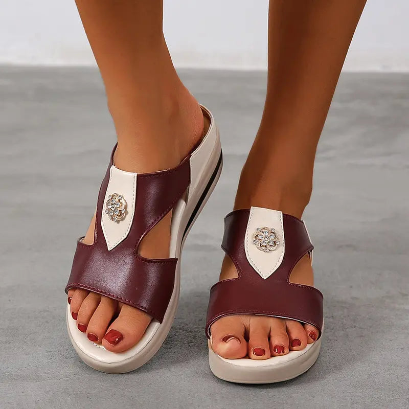 2022 New Wedge Cowhide Platform Flip Flops