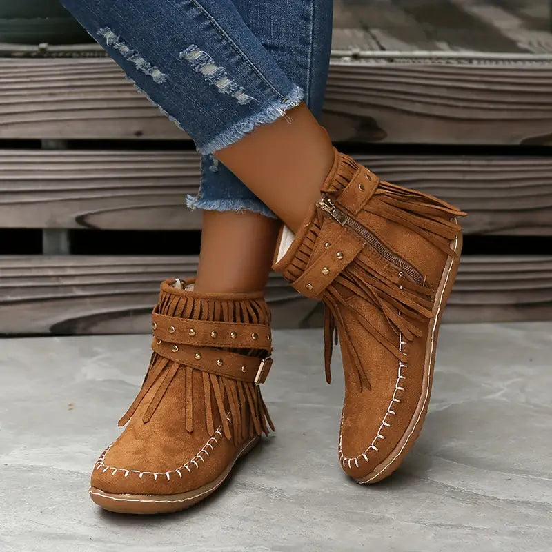 Trendy Womens Tassel Ankle Boots