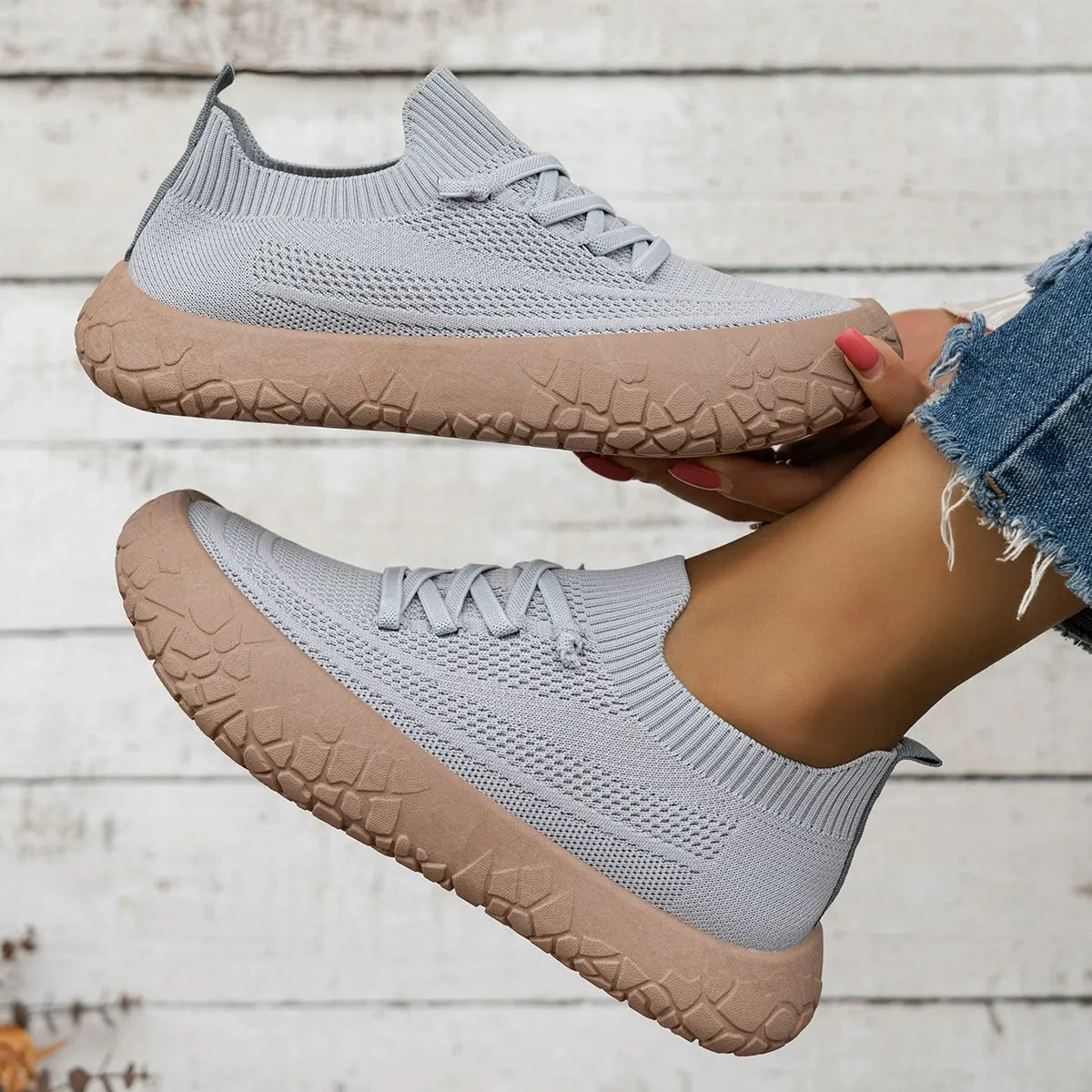 Women's Breathable Knit Casual Sneakers Slip‑on Walking Shoes for Wide & Swollen Feet