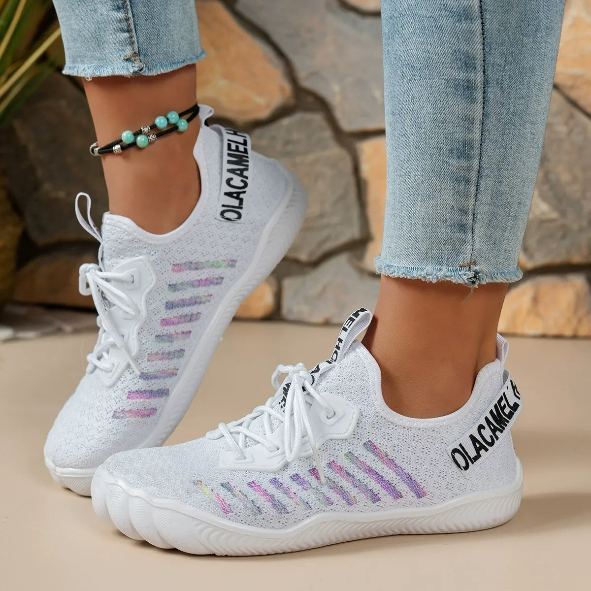 Women's Breathable Lightweight Lace Up Barefoot Walking Shoes Sneakers