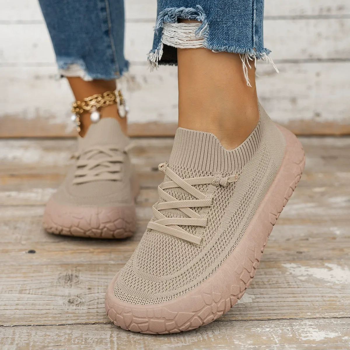 Women's Breathable Knit Casual Sneakers Slip‑on Walking Shoes for Wide & Swollen Feet