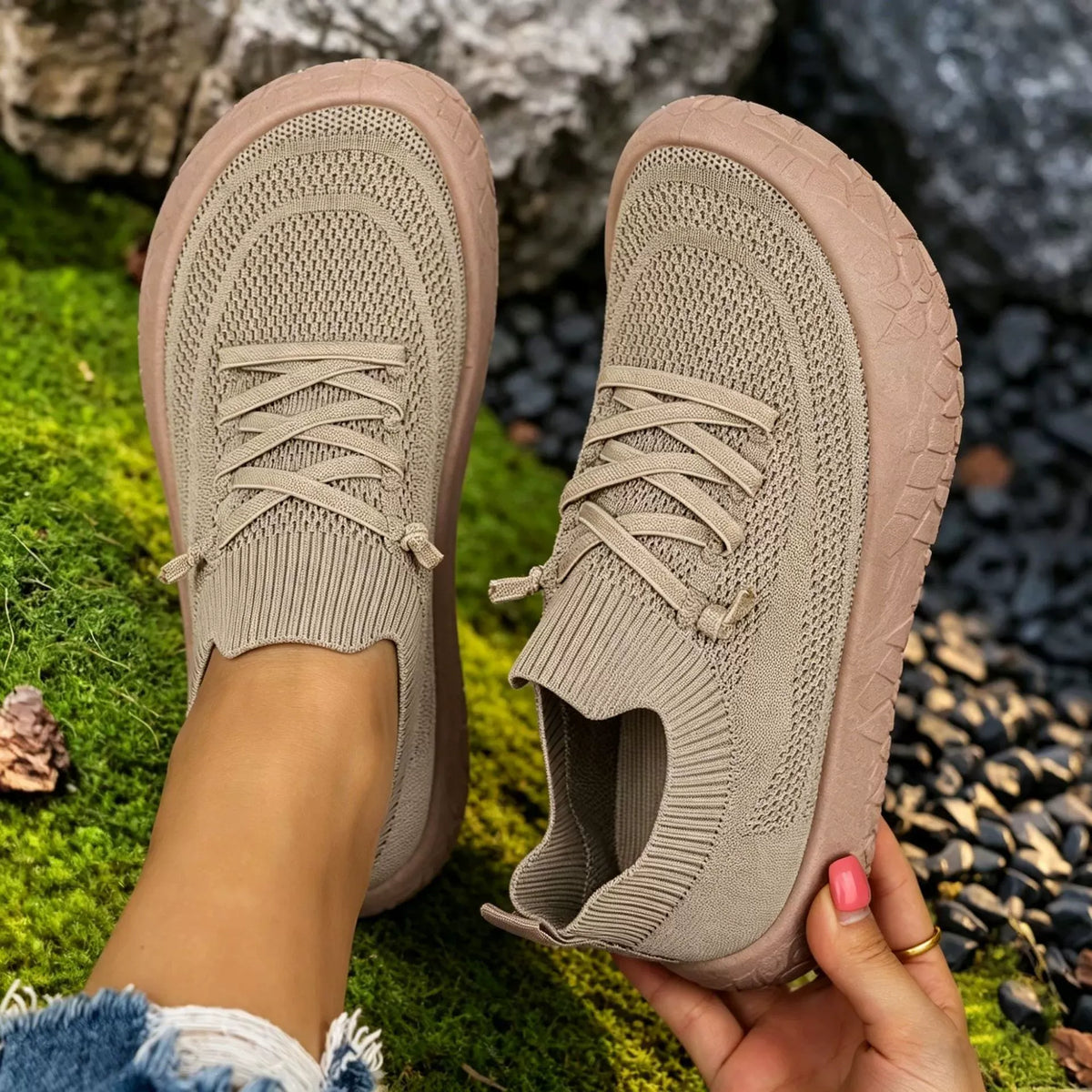 Women's Breathable Knit Casual Sneakers Slip‑on Walking Shoes for Wide & Swollen Feet