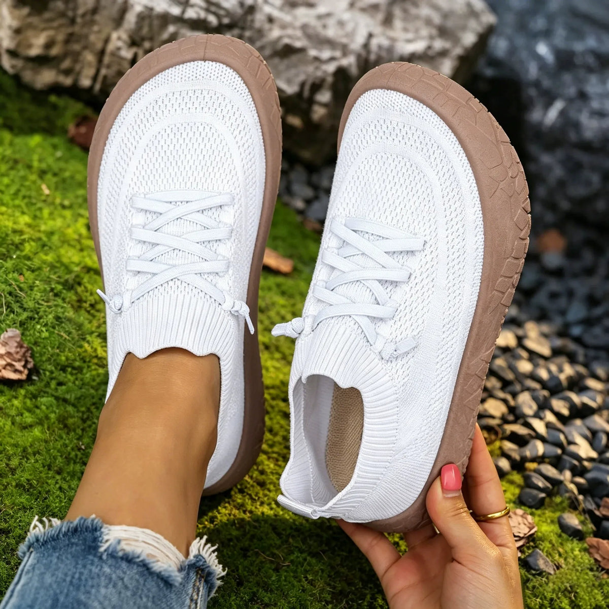 Women's Breathable Knit Casual Sneakers Slip‑on Walking Shoes for Wide & Swollen Feet