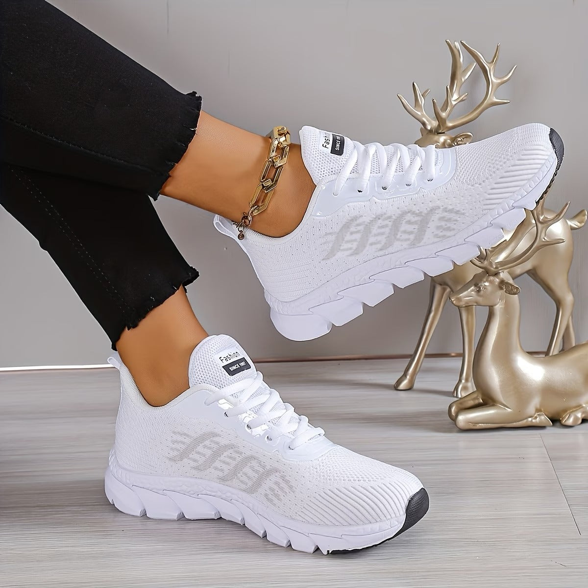 Women's Lightweight & Flexible Striped Embellished Cushioning Sneakers Sports Shoes