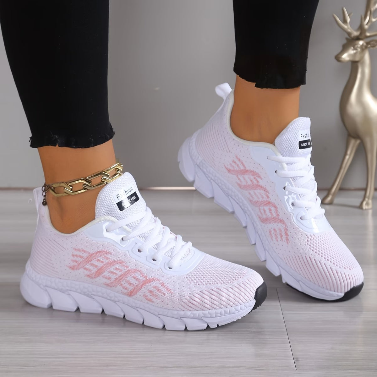 Women's Lightweight & Flexible Striped Embellished Cushioning Sneakers Sports Shoes