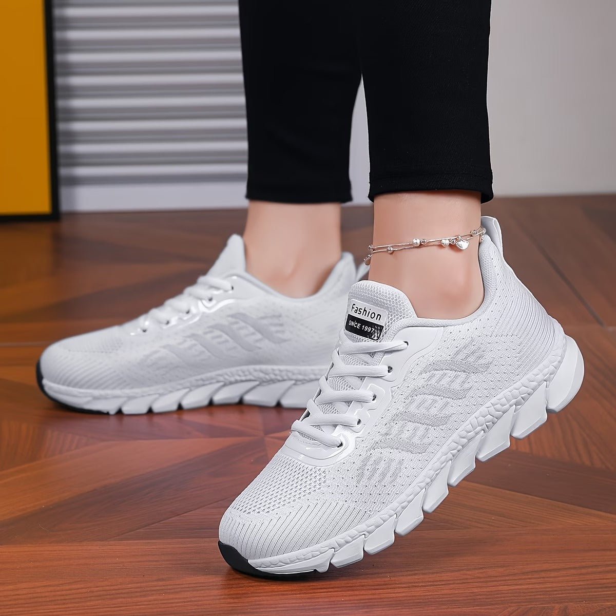 Women's Lightweight & Flexible Striped Embellished Cushioning Sneakers Sports Shoes