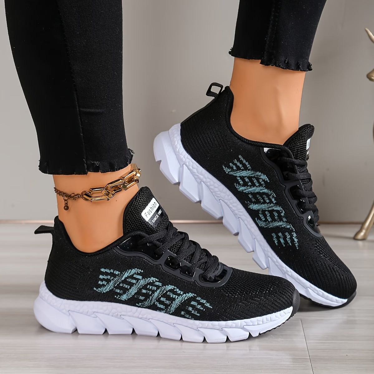 Women's Lightweight & Flexible Striped Embellished Cushioning Sneakers Sports Shoes