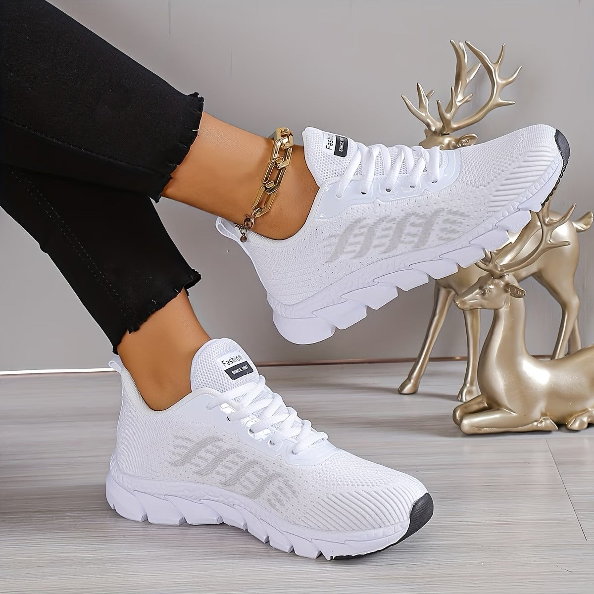 Women's Lightweight & Flexible Striped Embellished Cushioning Sneakers Sports Shoes