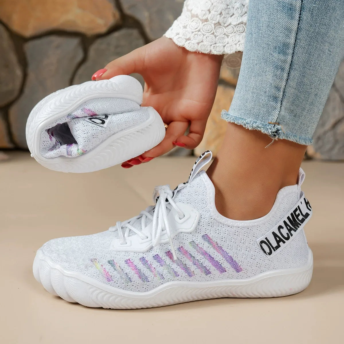 Women's Breathable Lightweight Lace Up Barefoot Walking Shoes Sneakers